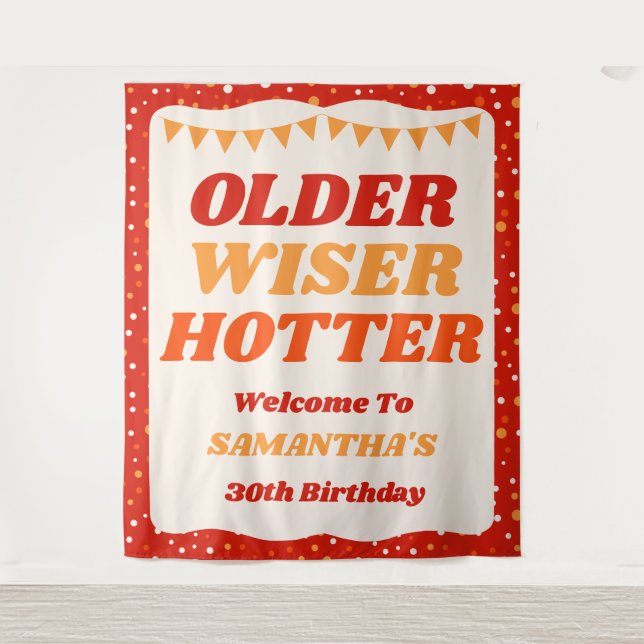 Older Wiser Hotter Retro Red Birthday Backdrop (Front)