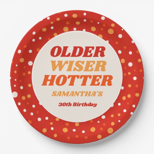 Older Wiser Hotter Retro Red Birthday Paper Plates