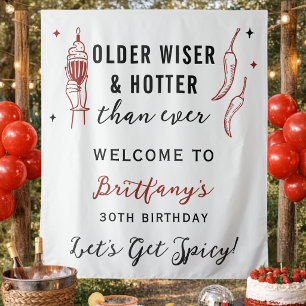 Older Wiser Hotter Silver Fabric Birthday Banner Tapestry