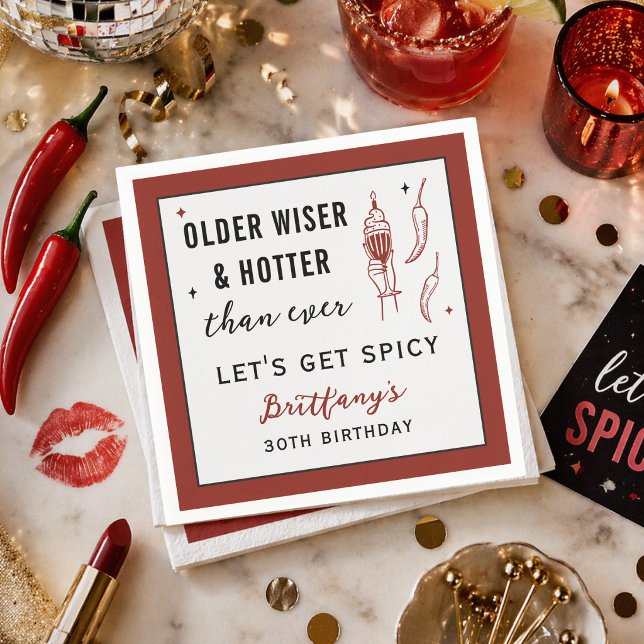 Older Wiser Hotter Than Ever Personalized Birthday Napkins (Creator Uploaded)