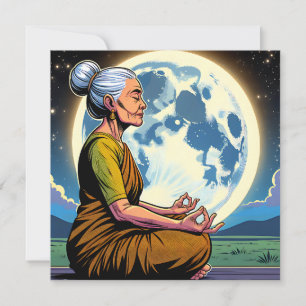 Older Woman Meditating Under the Moon