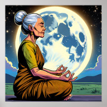 Older Woman Meditating Under the Moon