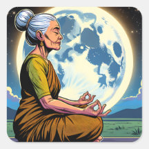 Older Woman Meditating Under the Moon