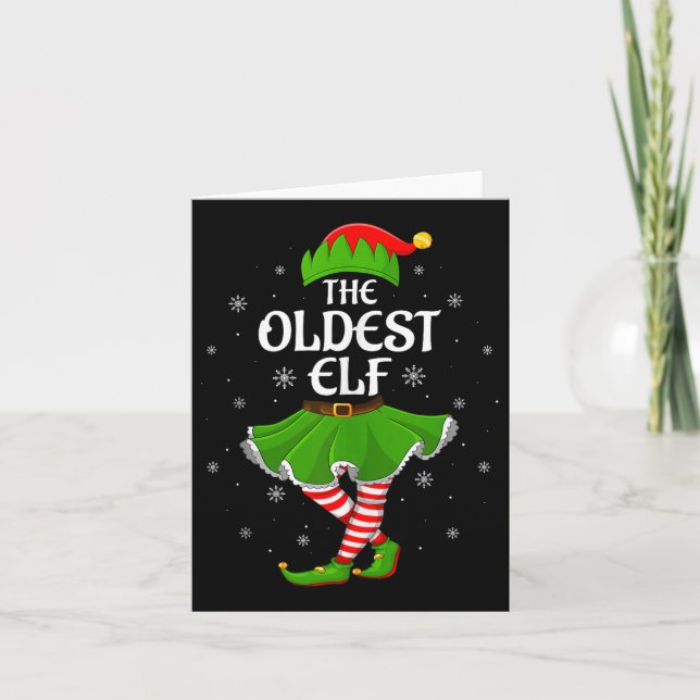 Oldest Elf Christmas Family Girls Women Elf Squad  Card (Front)