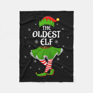 Oldest Elf Christmas Family Girls Women Elf Squad Fleece Blanket