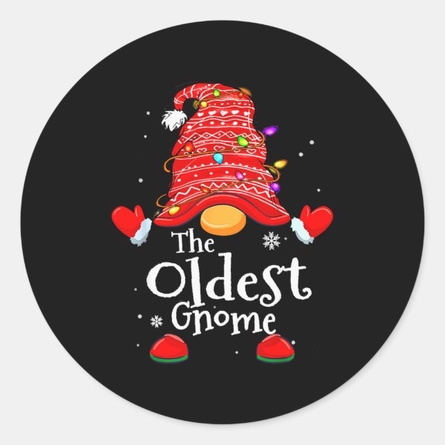 Oldest Gnome - Xmas Family Grandparents Christmas  Classic Round Sticker (Front)