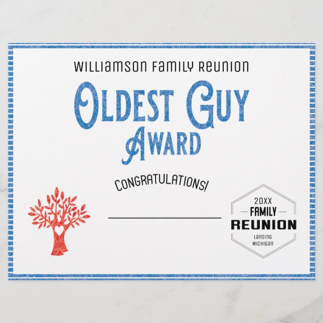 Oldest Guy Family Tree Reunion Award Letterhead (Front)