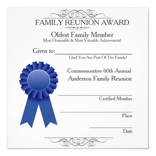 Oldest Member Elegant Family Reunion Awards Temp Card