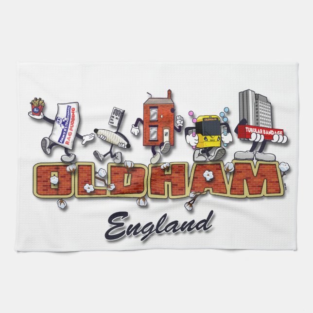 Oldham cartoon characters kitchen towel (Horizontal)