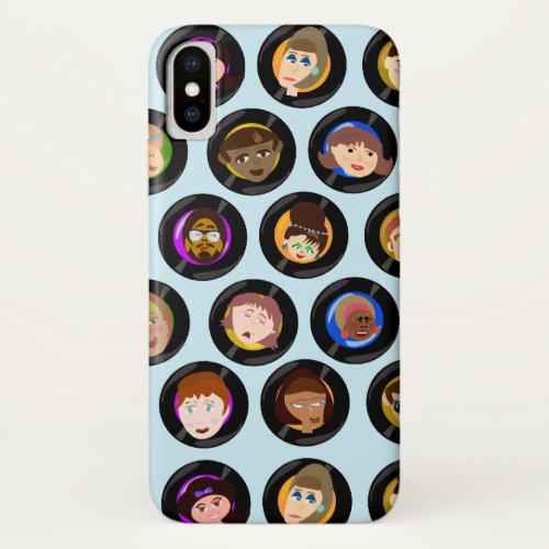 Oldies Cartoon Character Vinyl Records Pattern iPhone X Case