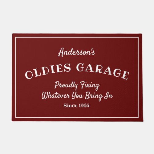 Oldies Garage Any Name Funny Saying Red Doormat