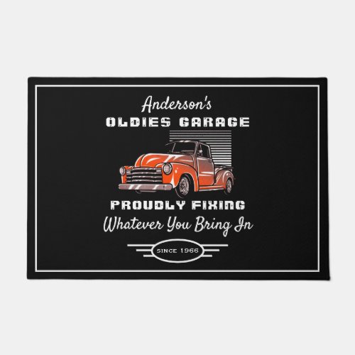 Oldies Garage Truck Any Name Funny Saying Black Doormat