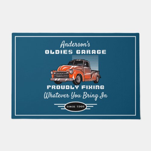 Oldies Garage Truck Any Name Funny Saying Blue Doormat