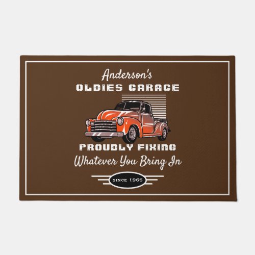 Oldies Garage Truck Any Name Funny Saying Brown Doormat