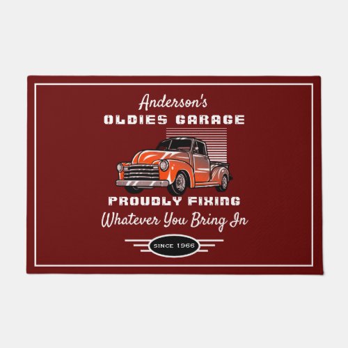Oldies Garage Truck Any Name Funny Saying Red Doormat