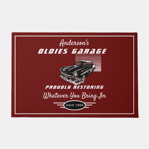 Oldies Garage Truck Any Name Restoring Cars Red Doormat