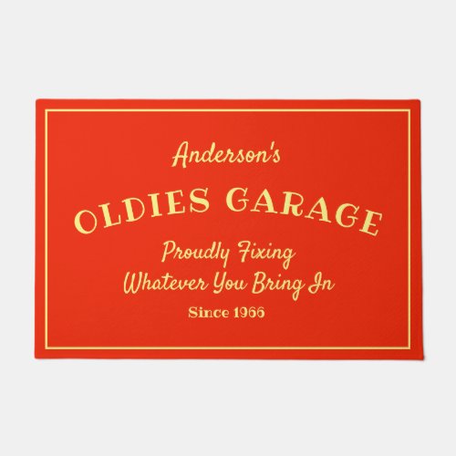 Oldies Garage Your Name Funny Saying Orange  Doormat
