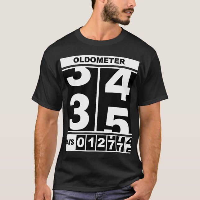 Oldometer 35th Birthday Funny Milestone Odometer S T-Shirt (Front)