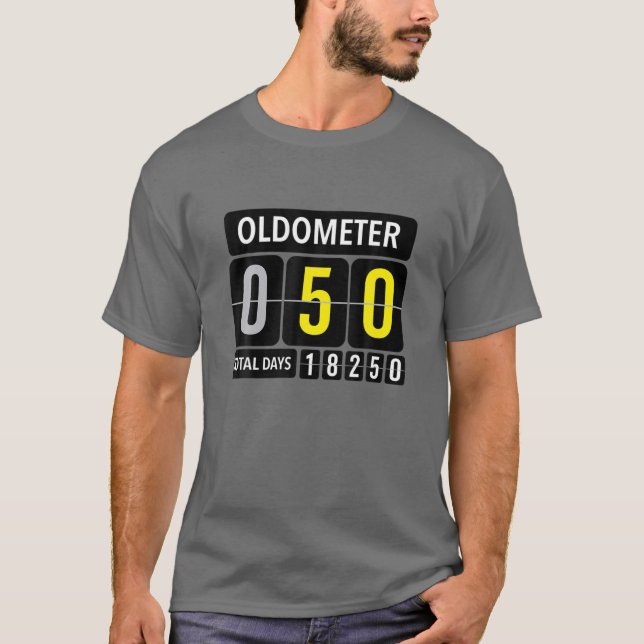 Oldometer 50 Funny 50Th Birthday Gift Yellow Text T-Shirt (Front)