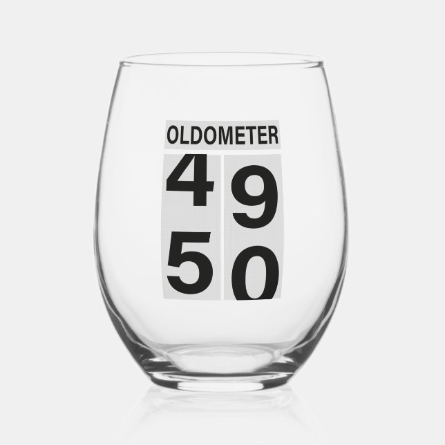 Oldometer 50th Birthday Stemless Wine Glass (Front)