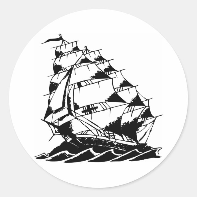 Olds Skool Tattoo Sailing Ship Navy Classic Round Sticker (Front)