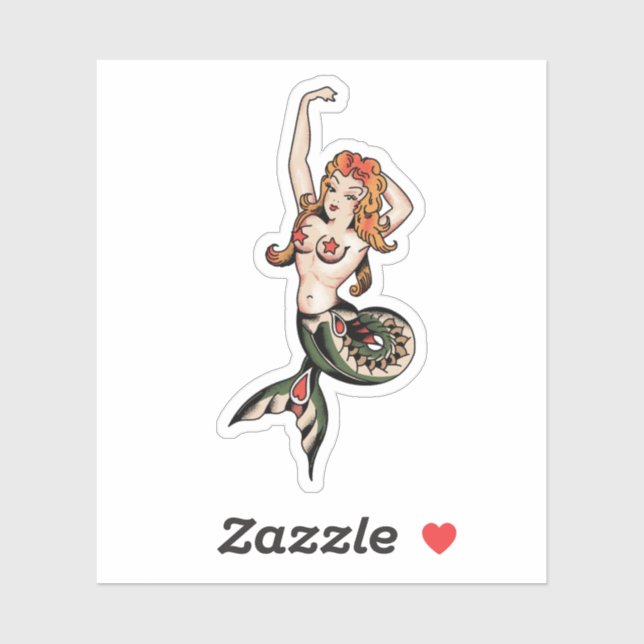 Oldschool Mermaid Tattoo Sticker (Sheet)
