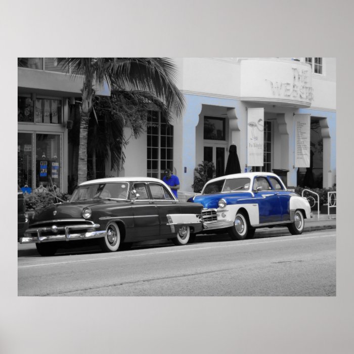 Oldtimer at Ocean Drive Miami Beach Posters