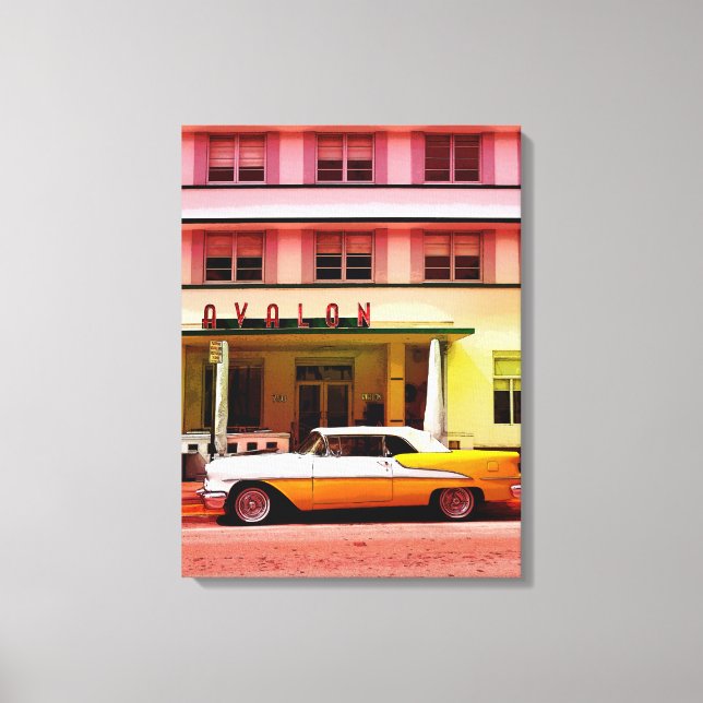 Oldtimer at the Art Deco District, Miami, Florida Canvas Print (Front)