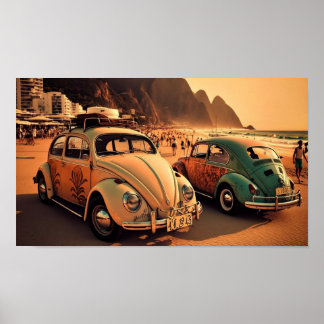 Oldtimer Beetle on Copacabana Beach Poster