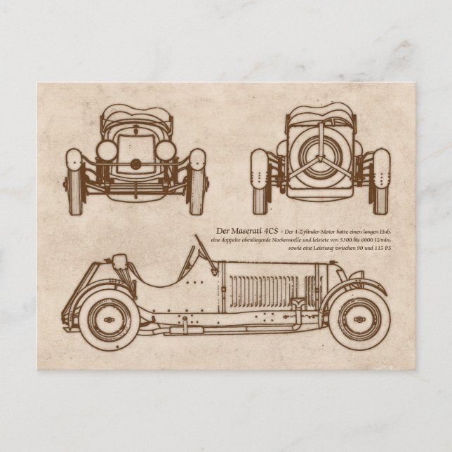 Oldtimer Italy Vintage Maserati 4CS Postcard (Front)