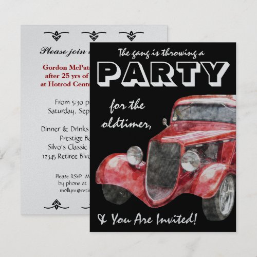 Oldtimer Retirement Party Classic Hotrod Car Custom Invitations