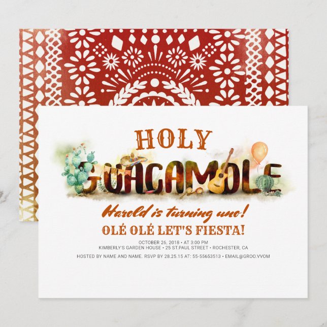 OLÉ LET'S FIESTA Holy Guacamole Birthday Invitation (Front/Back)