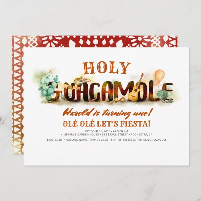OLÉ LET'S FIESTA Holy Guacamole Birthday Invitation (Front/Back)