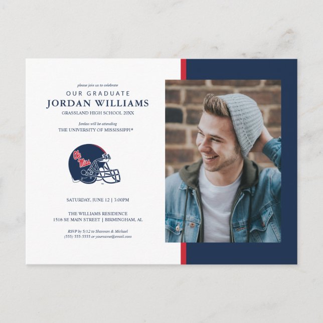 Ole Miss Football Helmet | Dark Blue Announcement Postcard (Front)