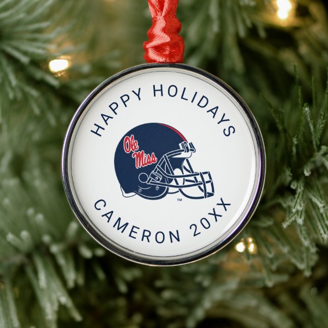 Ole Miss Football Helmet | Dark Blue Metal Ornament (Tree)