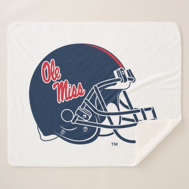 Ole Miss Football Helmet | Dark Blue Sherpa Blanket (Front (Horizontal))