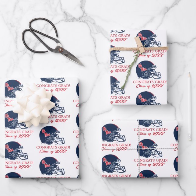Ole Miss Football Helmet | Dark Blue Wrapping Paper Sheets (Front)