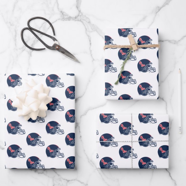 Ole Miss Football Helmet | Dark Blue Wrapping Paper Sheets (Front)