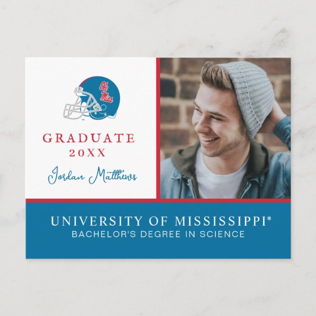 Ole Miss Football Helmet | Light Blue Announcement Postcard (Front)
