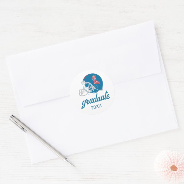 Ole Miss Football Helmet | Light Blue Classic Round Sticker (Envelope)