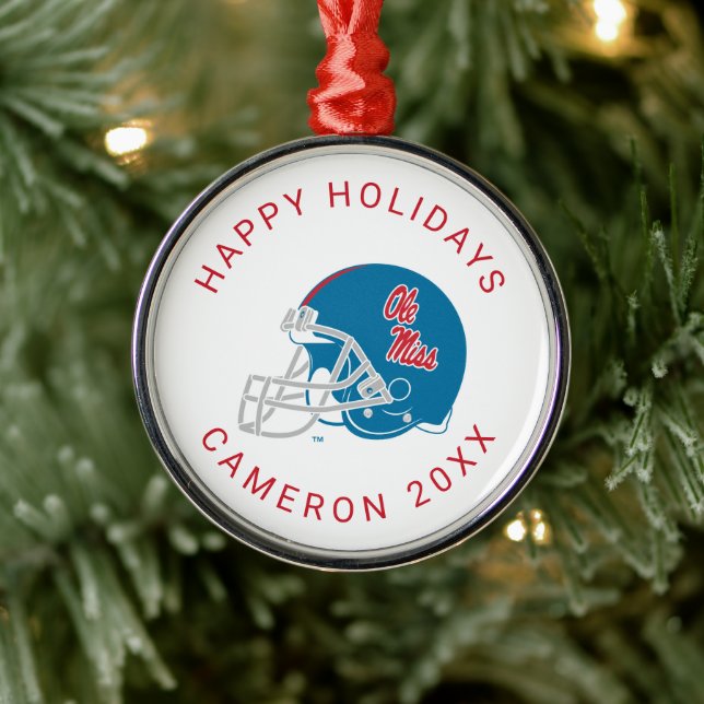 Ole Miss Football Helmet | Light Blue Metal Ornament (Tree)