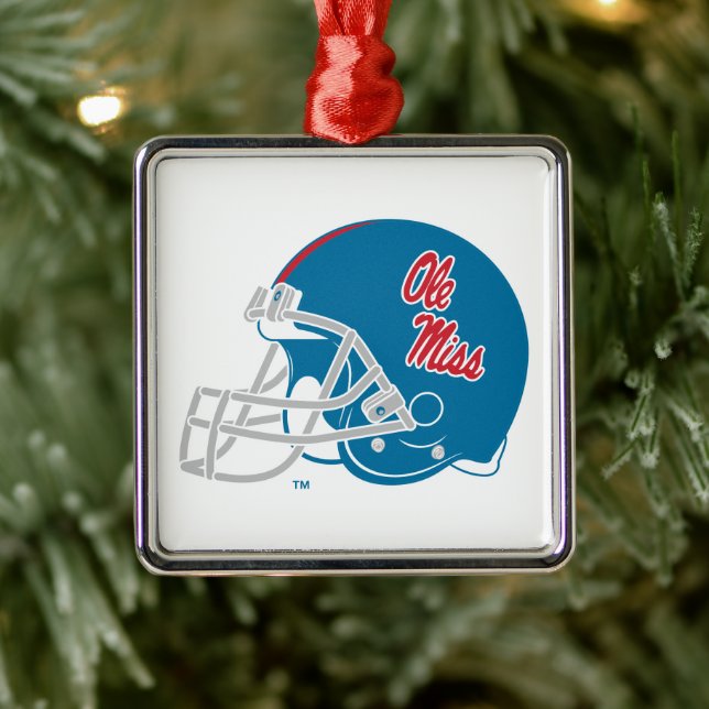 Ole Miss Football Helmet | Light Blue Metal Ornament (Tree)