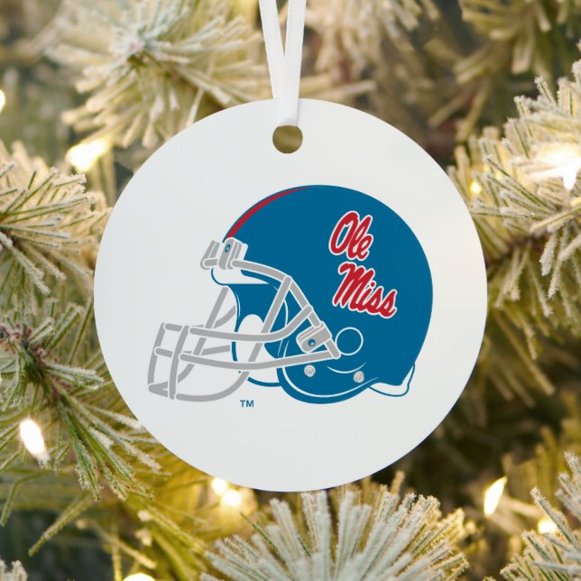 Ole Miss Football Helmet | Light Blue Metal Ornament (Insitu)