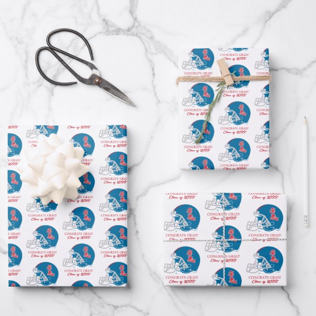 Ole Miss Football Helmet | Light Blue Wrapping Paper Sheets (Front)