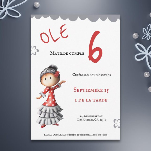Ole Spanish Sevillana Flamenco Dancer Birthday Invitation (Creator Uploaded)