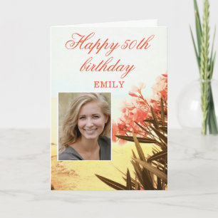 Oleander Flower Beach Floral Photo 50th Birthday Card