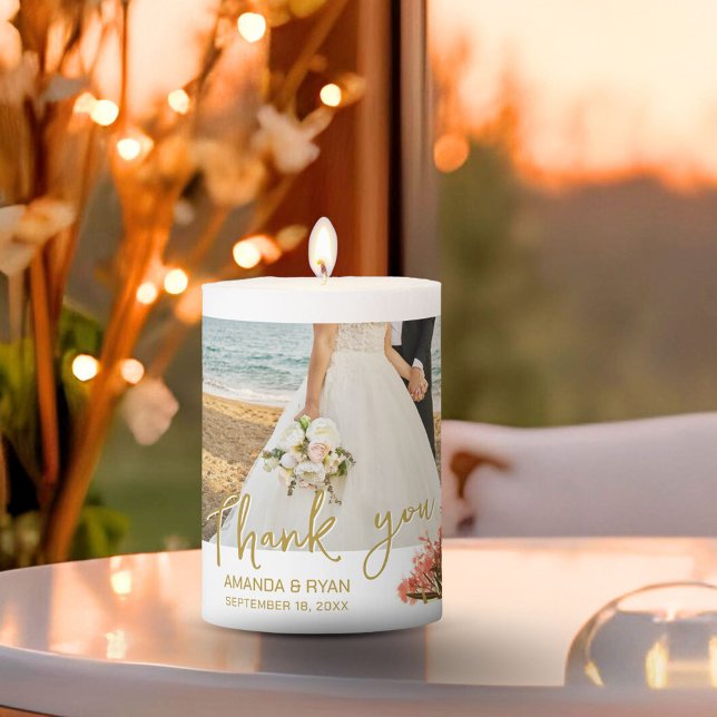 Oleander Flowers Photo Thank you Wedding Pillar Candle (Creator Uploaded)