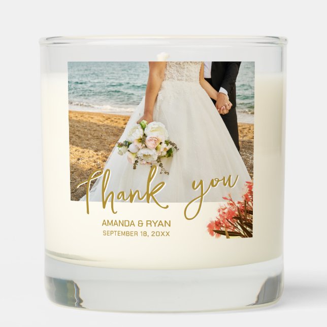 Oleander Flowers Photo Thank you Wedding Scented Candle (Front)