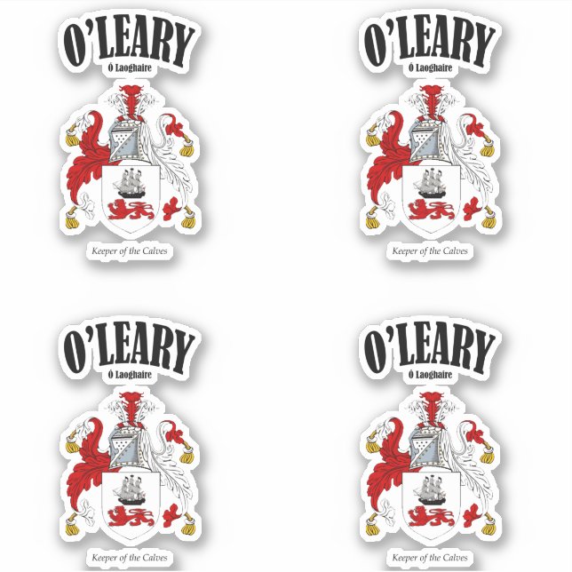 O'Leary Crest Irish Translation & Meaning (x4) Sticker (Front)