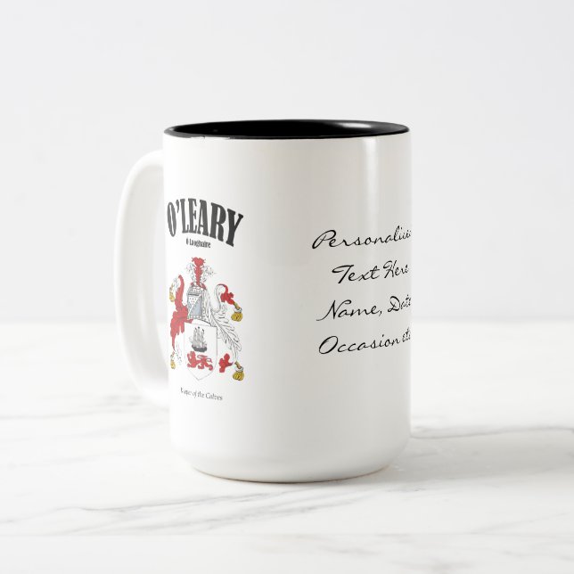 O'Leary Family Crest, Translation & Meaning Two-Tone Coffee Mug (Front Left)
